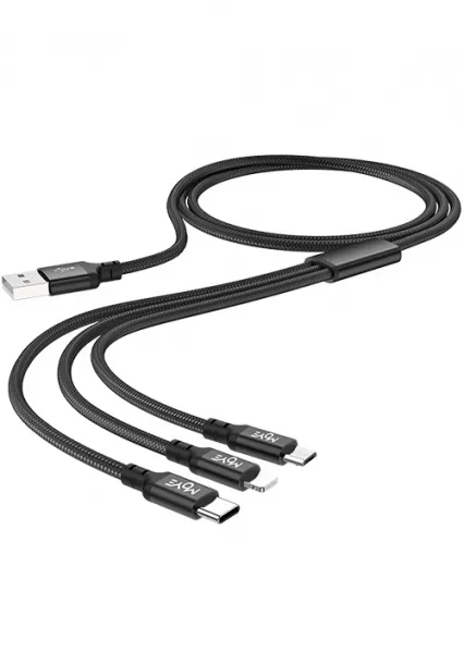 Moye 3in1 Data Cable, Dužina: 1m, Konektori: Lightning  - Micro USB - Type-C 